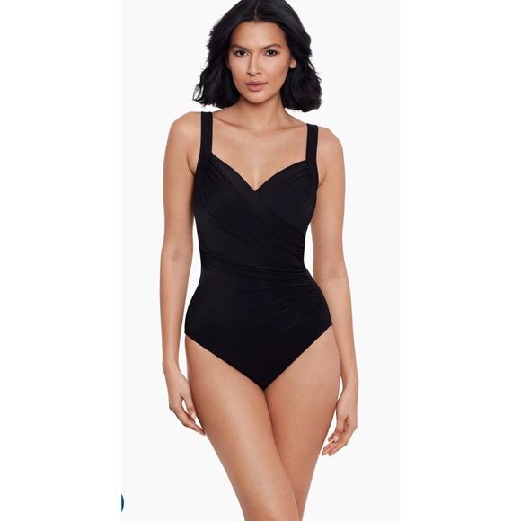 Miraclesuit Sanibel One-Piece Swimsuit Black Underwire Women's Size 18 DD NWT